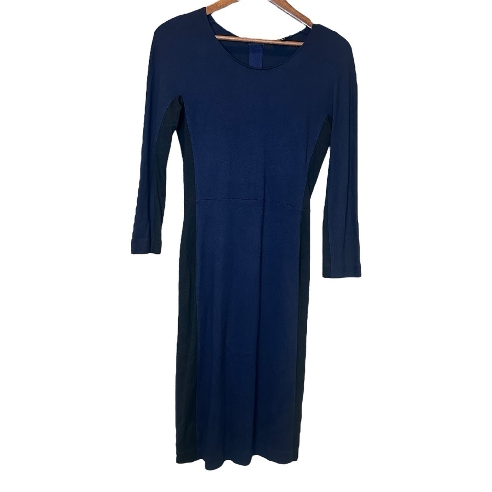 Babaton Scoop Neck Stretch Sheath Dress Navy w/Black Side & Sleeve Panels Size 8